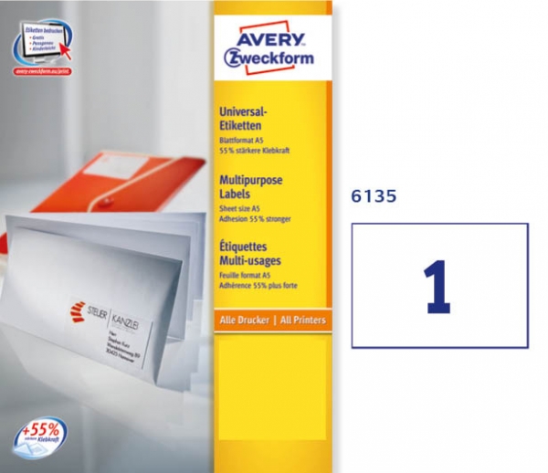 Etichette adesive in carta bianca A5 Avery (N.B. IMBALLO DA 10 CONF.) 6135 vendita online