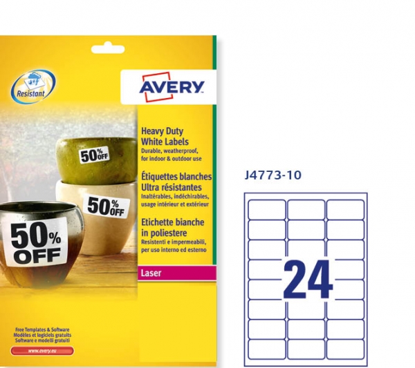 Etichette adesive bianche in poliestere Avery J4773-10 vendita online