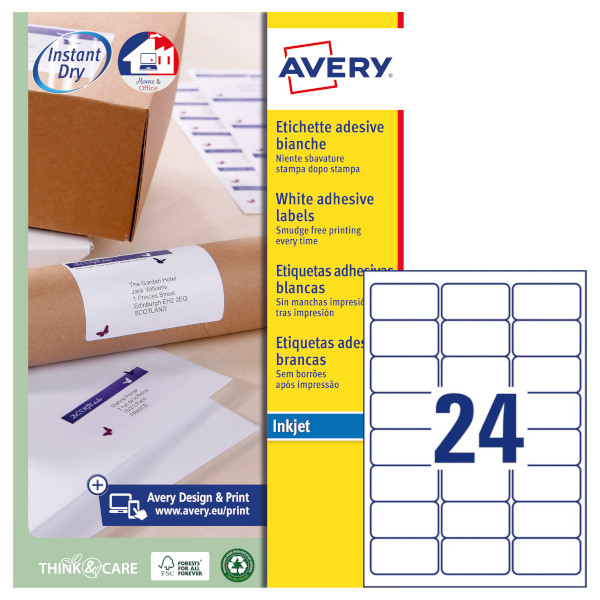 Etichette adesive in carta bianca Avery QuickDRY™ J8159-25 vendita online