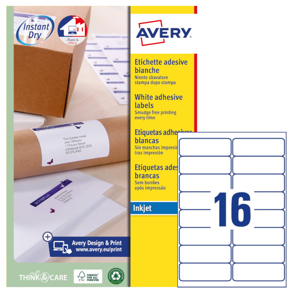 Etichette adesive in carta bianca Avery QuickDRY™ J8162-25 vendita online
