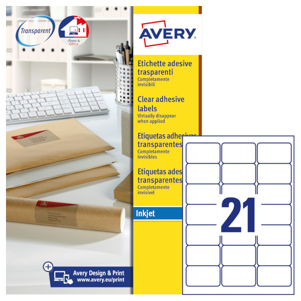 Etichette adesive in poliestere trasparente Avery QuickPeel J8560-25 vendita online
