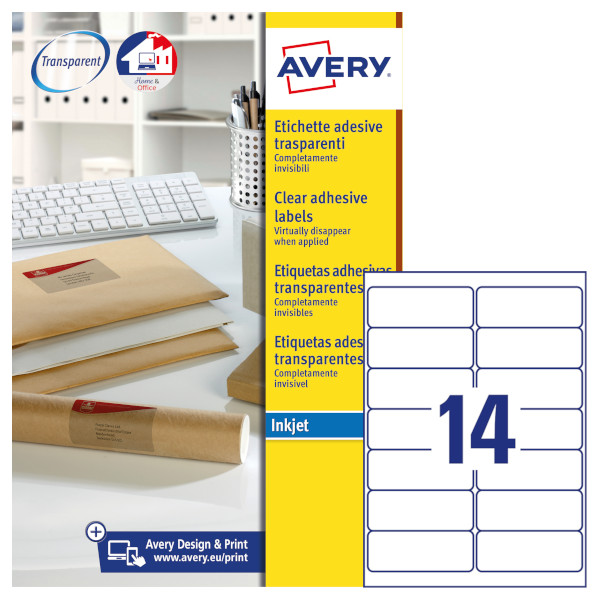 Etichette adesive in poliestere trasparente Avery QuickPeel J8563-25