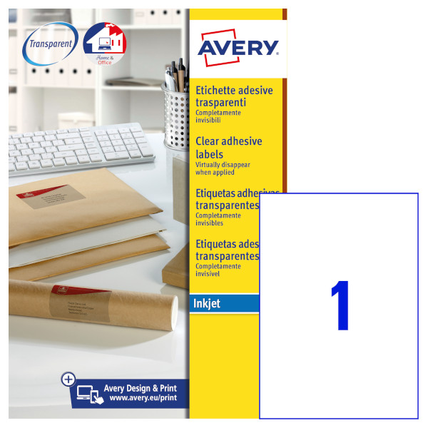 Etichette adesive in poliestere trasparente Avery QuickPeel J8567-25