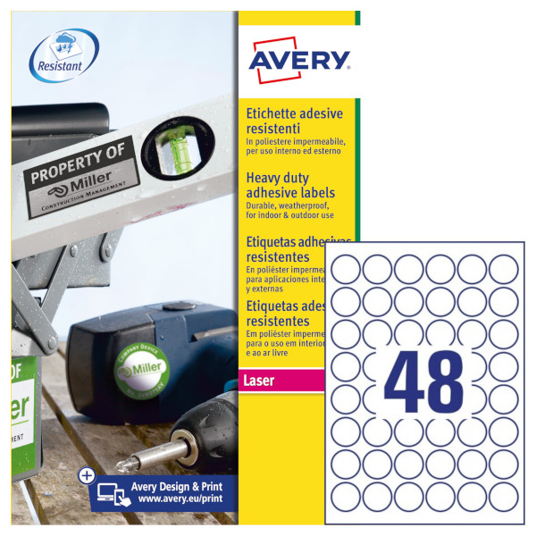 Etichette adesive bianche in poliestere Avery L4716-20 vendita online
