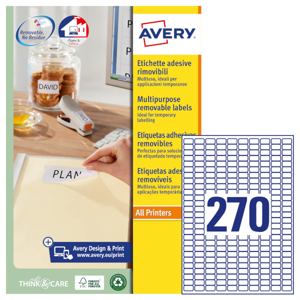 Etichette adesive rimovibili in carta bianca Avery L4730REV-25
