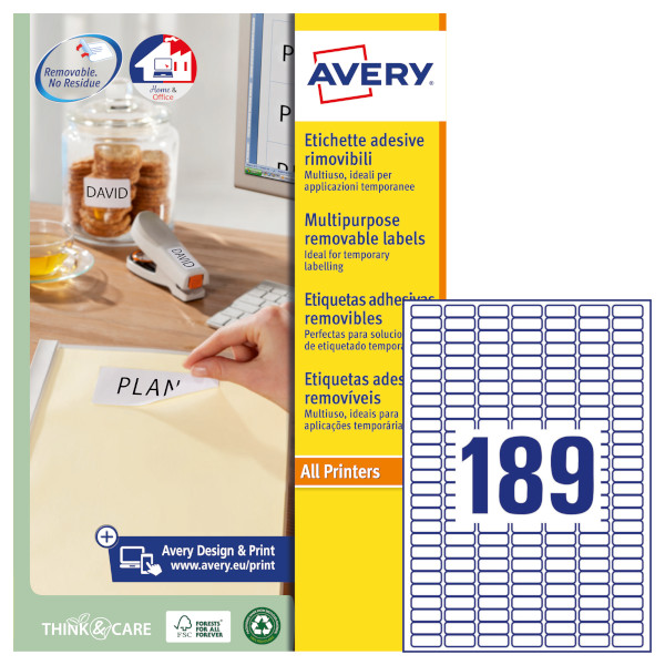 Etichette adesive rimovibili in carta bianca Avery L4731REV-25