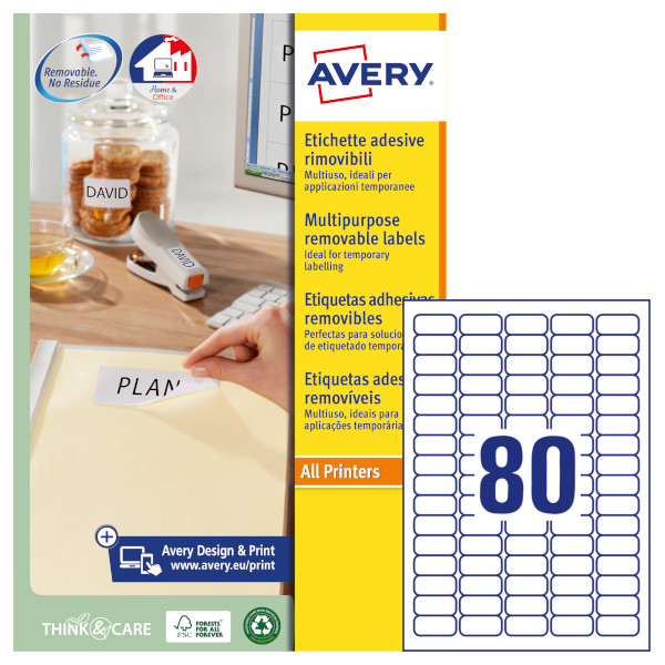 Etichette adesive rimovibili in carta bianca Avery L4732REV-25 vendita online