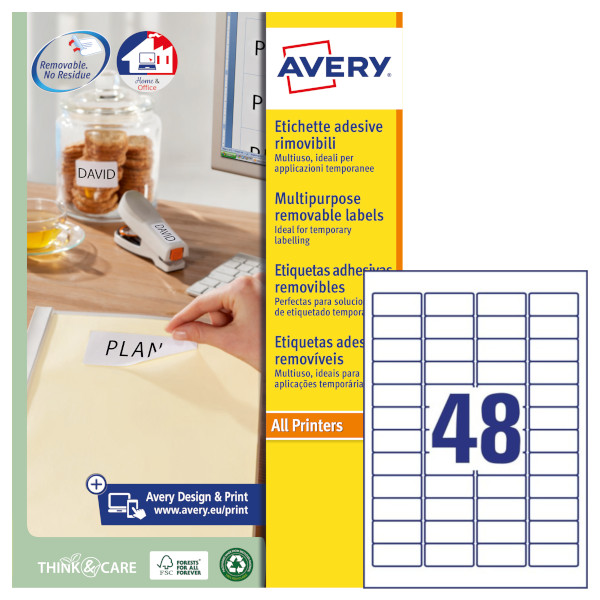 Etichette adesive rimovibili in carta bianca Avery L4736REV-25 vendita online