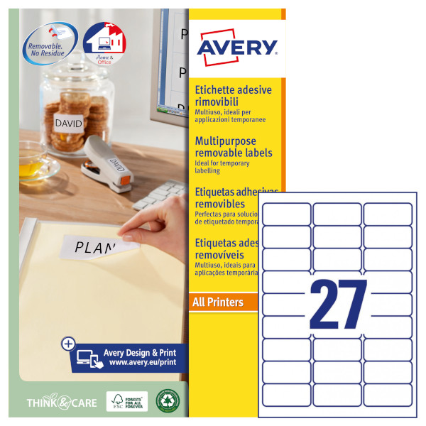 Etichette adesive rimovibili in carta bianca Avery L4737REV-25 vendita online