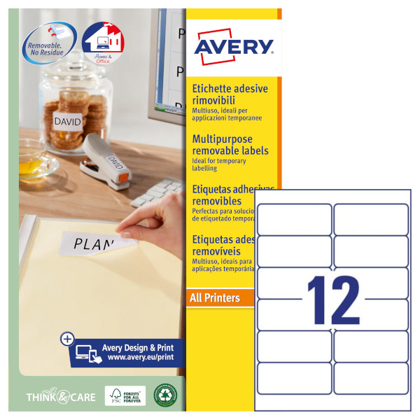 Etichette adesive rimovibili in carta bianca Avery L4743REV-25 vendita online