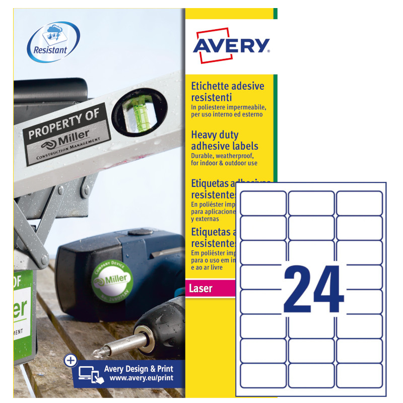 Etichette adesive bianche in poliestere Avery L4773-20 vendita online