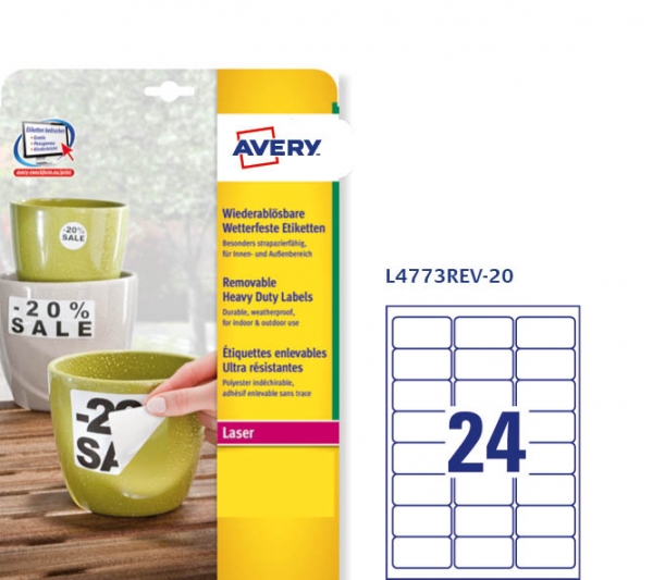 Etichette adesive rimovibili in poliestere bianco Avery L4773REV-20 vendita online