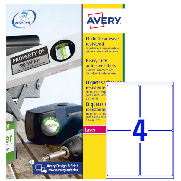 Etichette adesive bianche in poliestere Avery L4774-20 vendita online