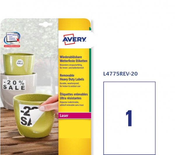 Etichette adesive rimovibili in poliestere bianco Avery L4775REV-20