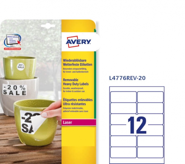 Etichette adesive rimovibili in poliestere bianco Avery L4776REV-20 vendita online