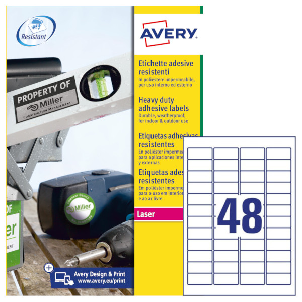 Etichette adesive bianche in poliestere Avery L4778-20 vendita online