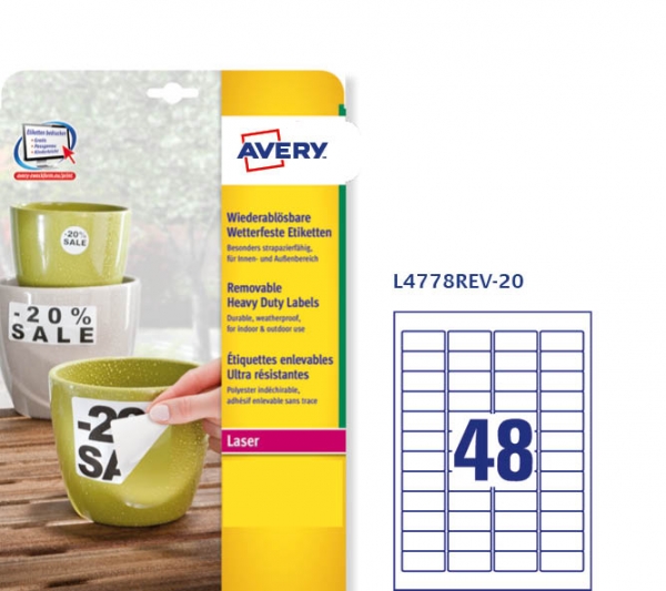 Etichette adesive rimovibili in poliestere bianco Avery L4778REV-20 vendita online