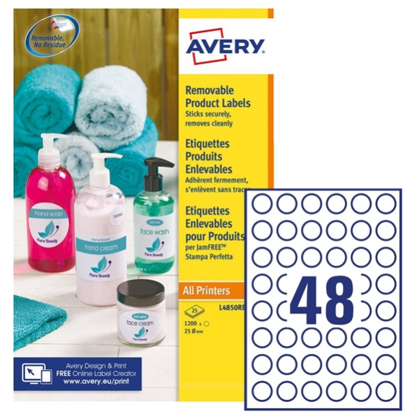Etichette adesive rimovibili in carta bianca Avery L4850REV-25 vendita online