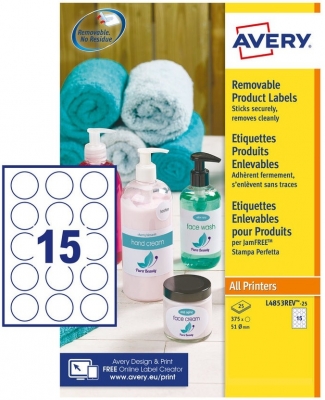 Etichette adesive rimovibili in carta bianca Avery L4853REV-25 vendita online