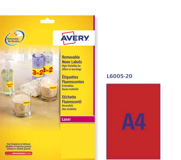 Etichette adesive fluorescenti Avery L6005-20 vendita online