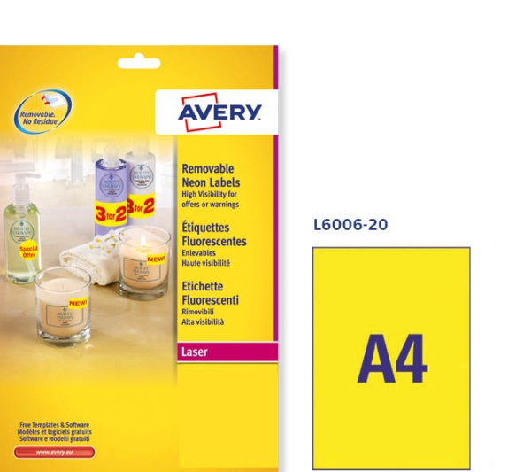 Etichette adesive fluorescenti Avery L6006-20 vendita online