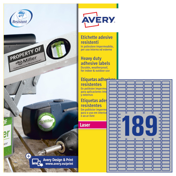 Etichette adesive in poliestere argento Avery L6008-20 vendita online