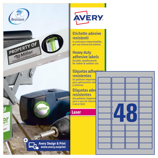 Etichette adesive in poliestere argento Avery L6009-20 vendita online