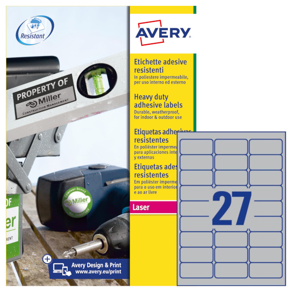 Etichette adesive in poliestere argento Avery L6011-20 vendita online
