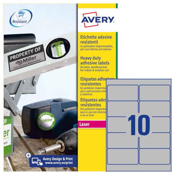 Etichette adesive in poliestere argento Avery L6012-20 vendita online
