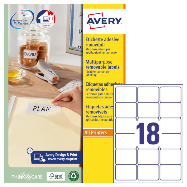 Etichette adesive rimovibili in carta bianca Avery L6025REV-25 vendita online