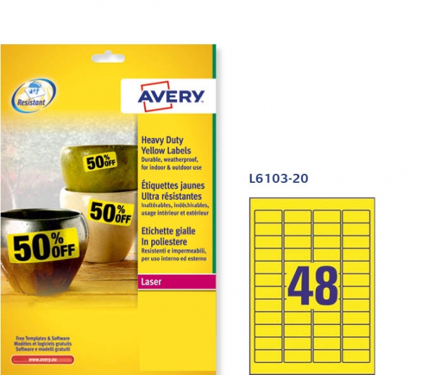 Etichette adesive in poliestere giallo Avery L6103-20 vendita online