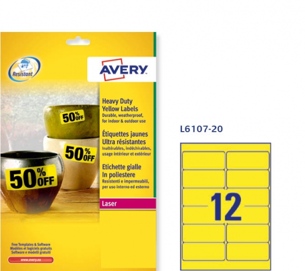 Etichette adesive in poliestere giallo Avery L6107-20 vendita online