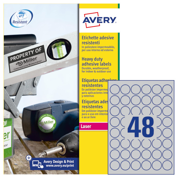 Etichette adesive in poliestere argento Avery L6129-20 vendita online