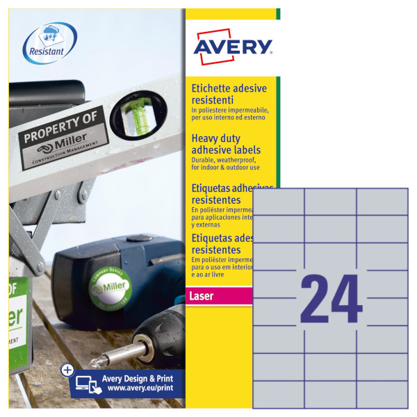 Etichette adesive in poliestere argento Avery L6133-20 vendita online