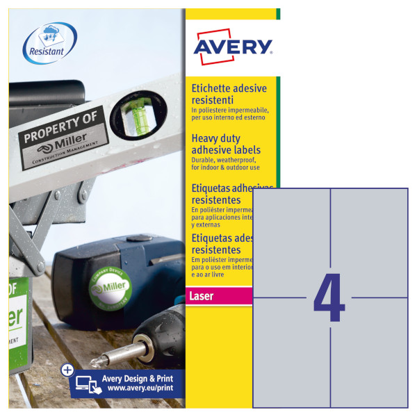 Etichette adesive in poliestere argento Avery L6134-20 vendita online