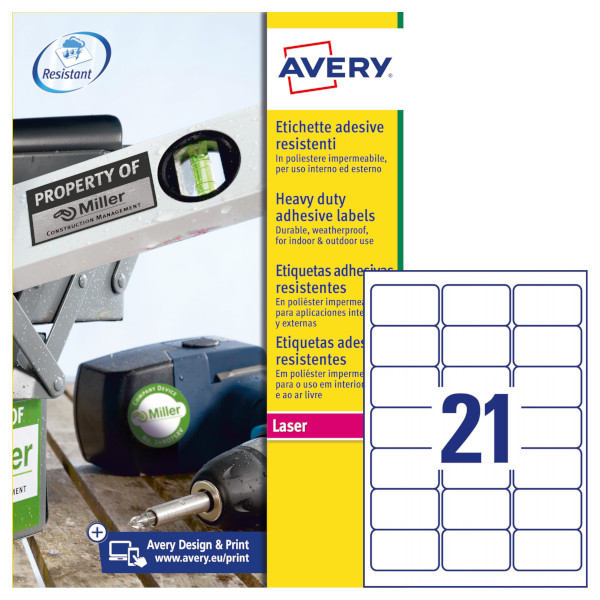 Etichette adesive bianche in poliestere Avery L7060-20 vendita online