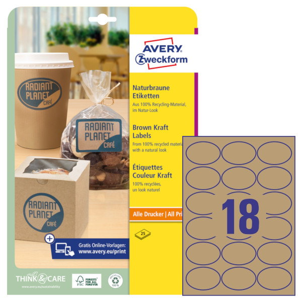 Etichette adesive ovali in carta Kraft Avana Avery L7103-20 vendita online
