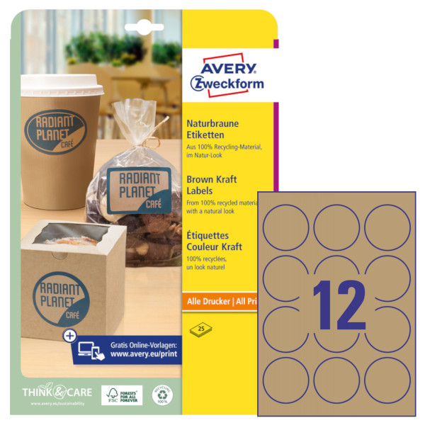 Etichette adesive rotonde in carta Kraft Avana Avery L7106-20