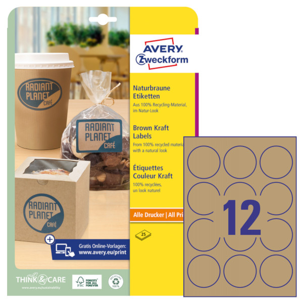 Etichette adesive rotonde in carta Kraft Avana Avery L7106-20 vendita online