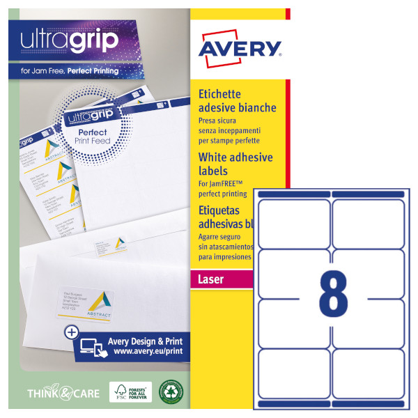 Etichette adesive in carta bianca Avery Ultragrip L7165-100