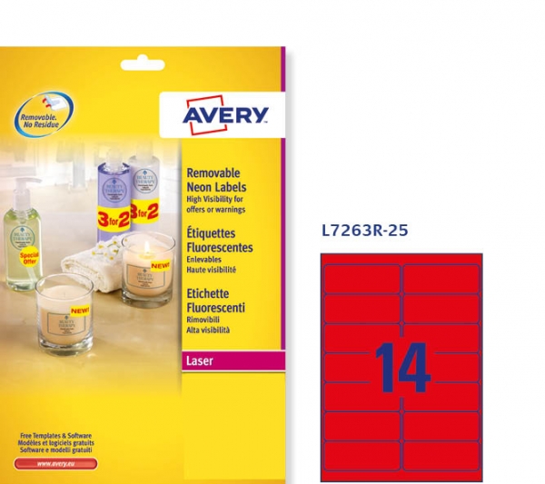 Etichette adesive fluorescenti Avery L7263R-25 vendita online