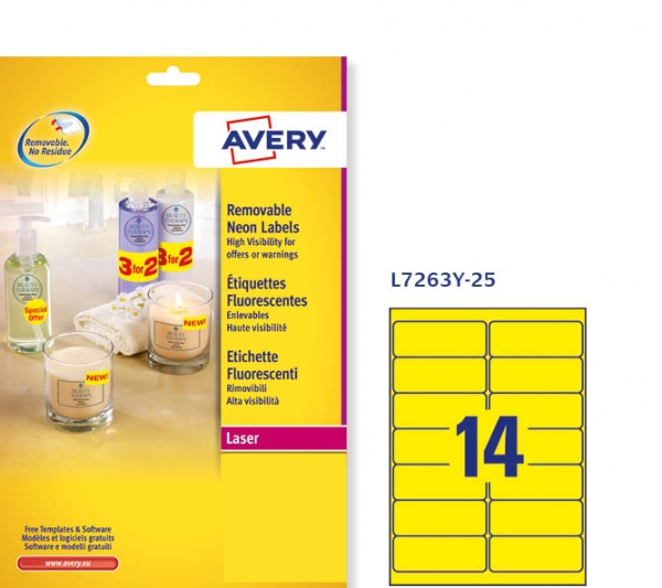 Etichette adesive fluorescenti Avery L7263Y-25 vendita online