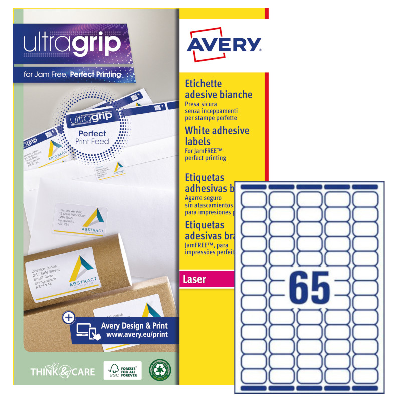 Etichette adesive in carta bianca Avery Ultragrip L7651-25 vendita online