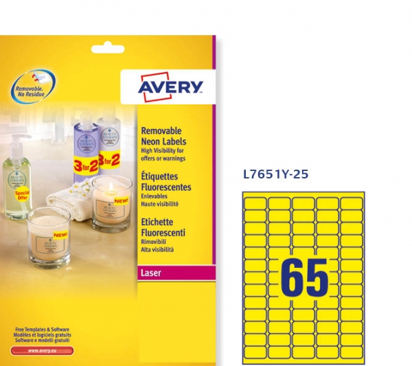 Etichette adesive fluorescenti Avery L7651Y-25 vendita online