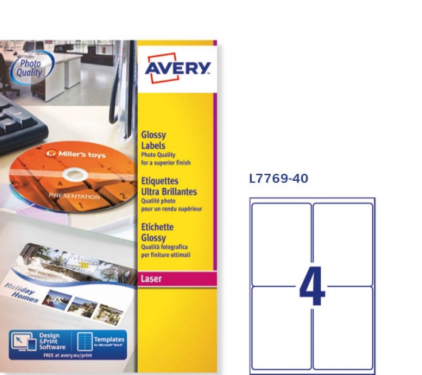 Etichette adesive Glossy bianche Avery L7769-40 vendita online