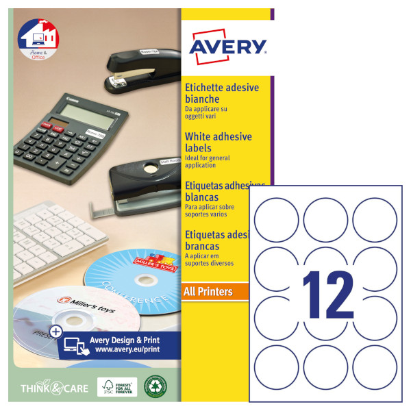 Etichette adesive rotonde Glossy bianche Avery L7790-25 vendita online