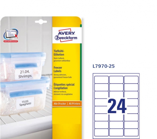 Etichette adesive bianche per alimenti Avery L7970-25 vendita online