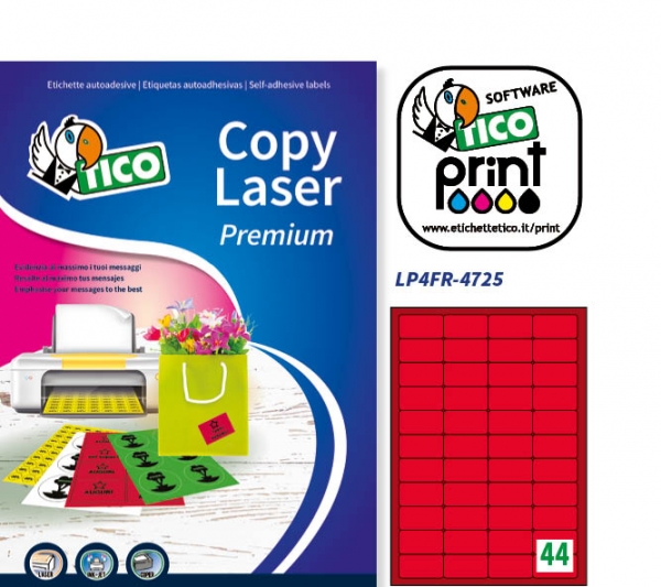 Etichette autoadesive rosso fluorescente in carta serie Copy Laser Premium LP4FR-4725 vendita online