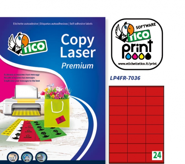 Etichette autoadesive rosso fluorescente in carta serie Copy Laser Premium LP4FR-7036 vendita online