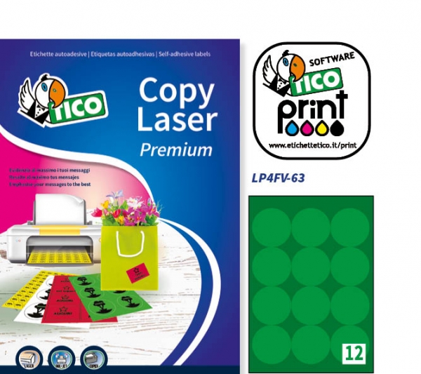 Etichette autoadesive rotonde verde fluorescente in carta serie Copy Laser Premium LP4FV-63 vendita online